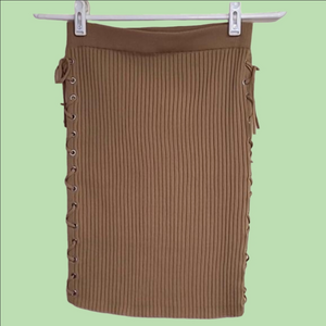 New Look stretchy tan skirt with laces up both sides. Size L